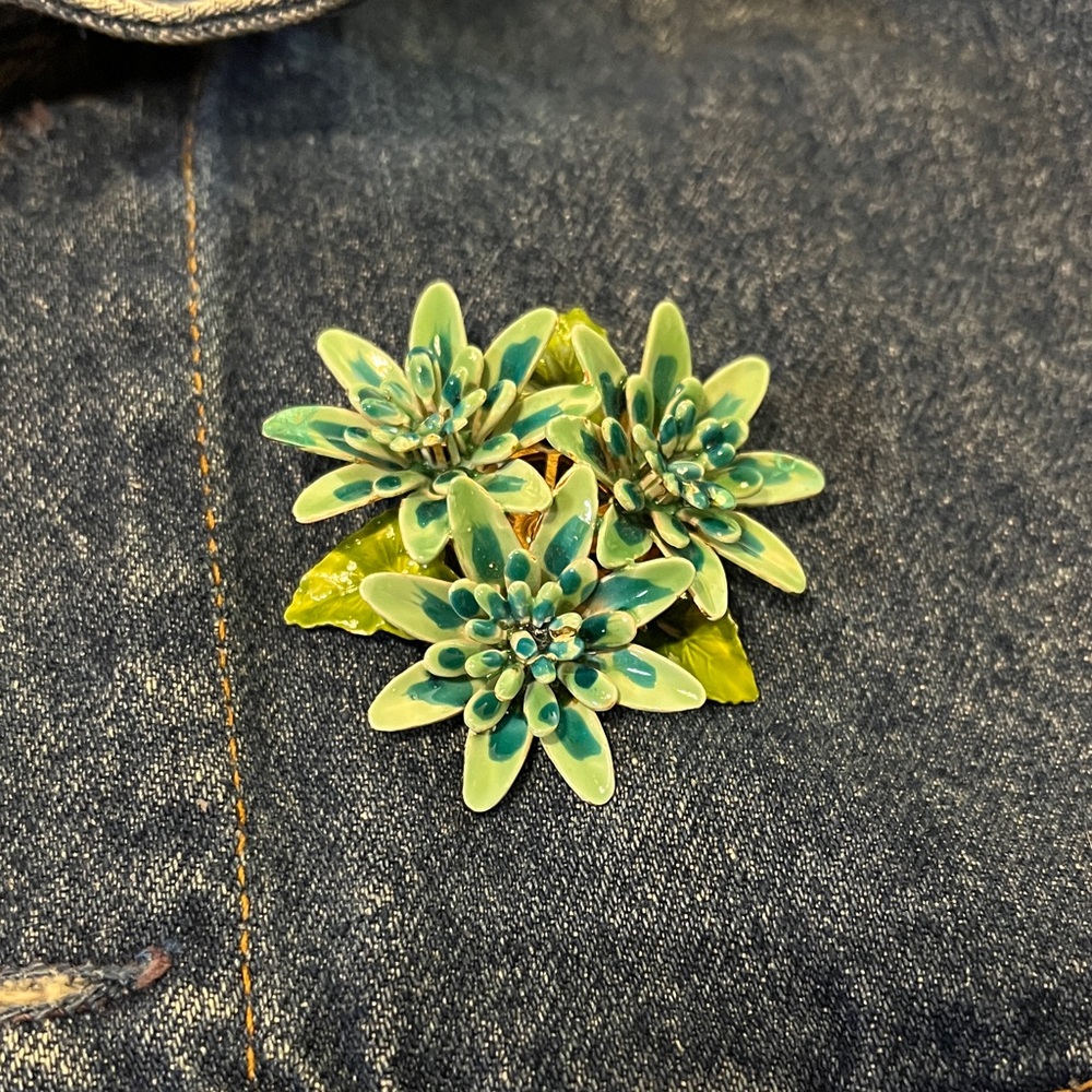 Floral Brooch with Blue and Green Accents